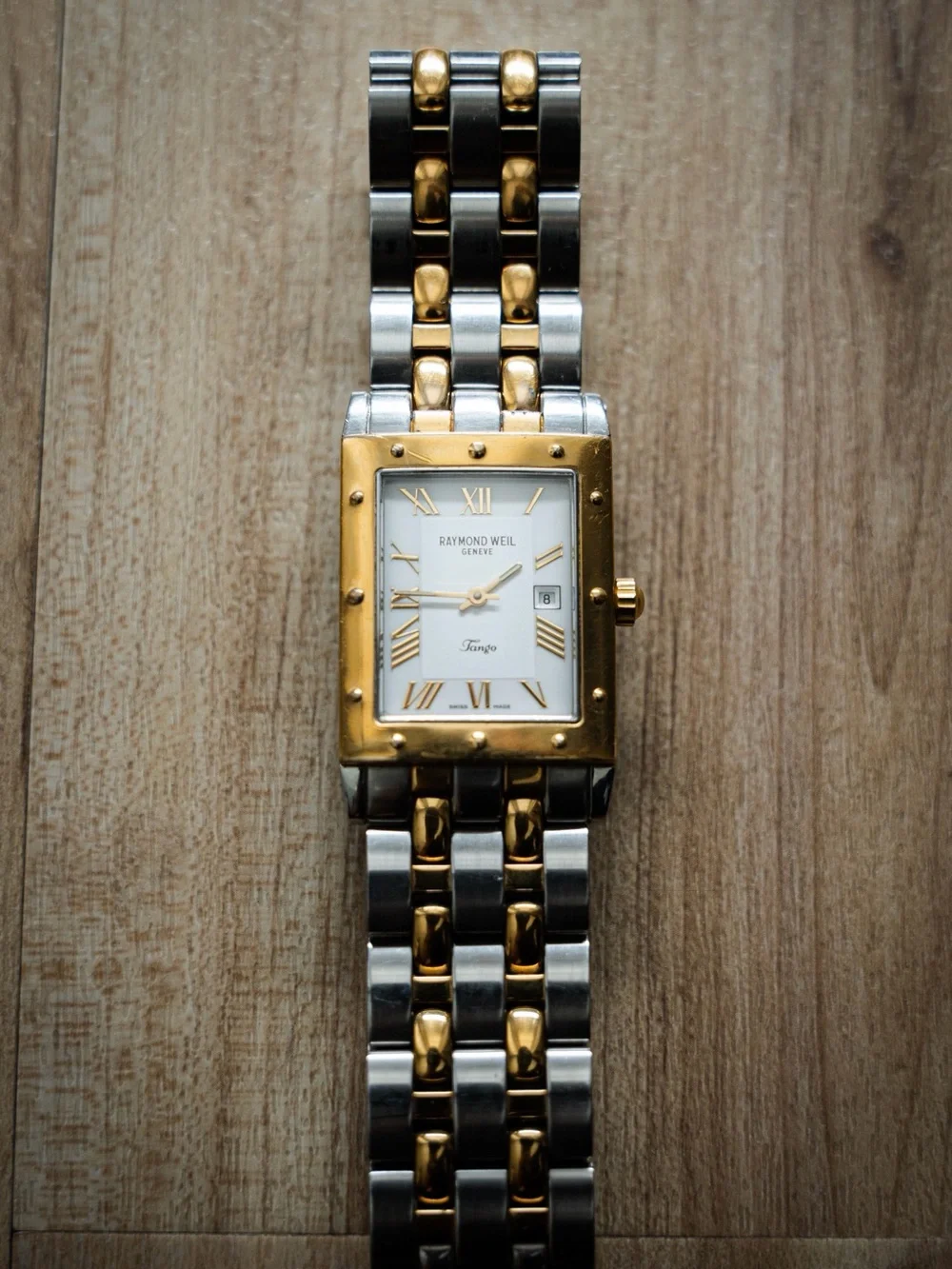 Raymond Weil Two-Tone Gold and Silver Rectangular Men's Watch
